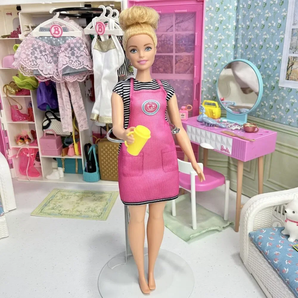 Barbie You Can Be Anything Coffee Shop Barista Doll Curvy Blonde Bun Millie Face
